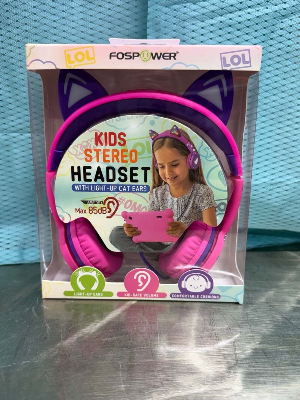 FosPower 3.5mm On Ear Stereo Headset with Light Up Cat Ears for Kids Hot